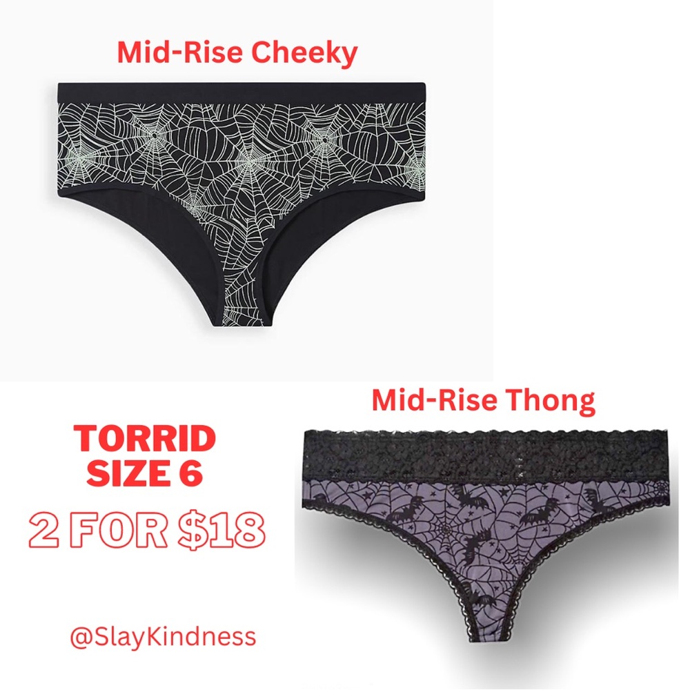 NEW Torrid 2 Panties for $18 Halloween Web Thong and Neon Web Cheeky Size 6X